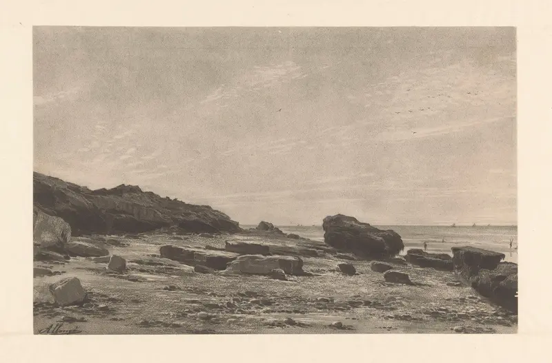Rocky coast – Vues d’Hyères by Auguste Allongé, oil on canvas depicting rugged cliffs and a vibrant sea