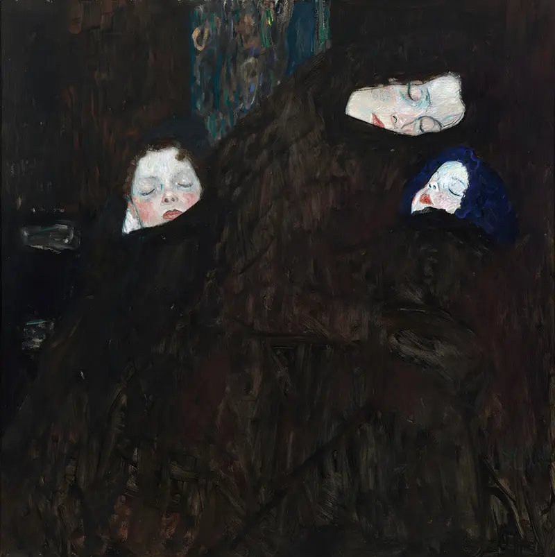Gustav Klimt's 'Mother with two children' depicts a tender moment between a mother and her children.