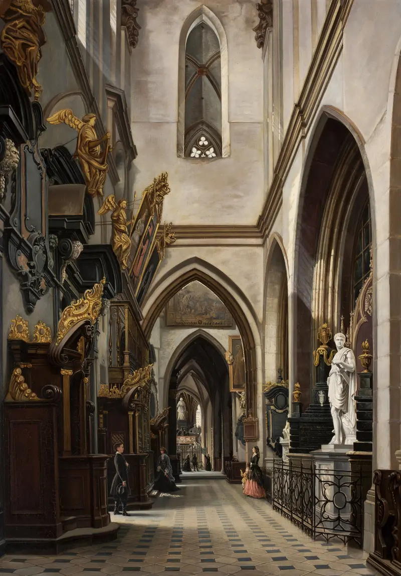 Interior view of Wawel Cathedral by Saturnin Świerzyński, Gothic architecture