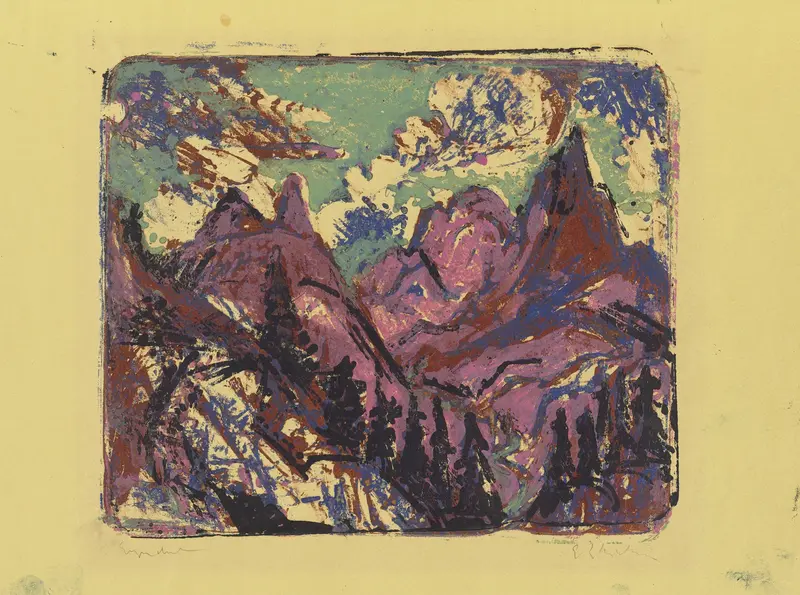 Berge by Ernst Ludwig Kirchner, oil on canvas depicting vibrant mountains