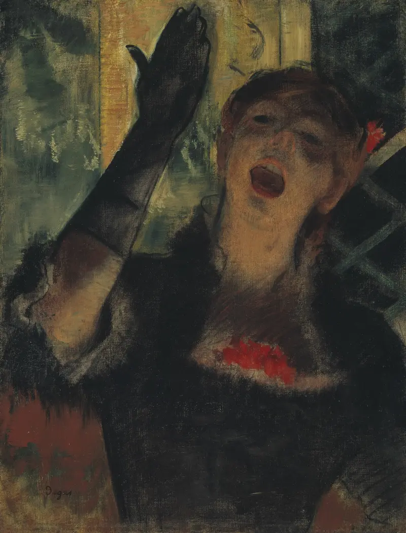 Café Singer, oil on canvas by Hilaire Germain Edgar Degas, featuring a singer in a café.