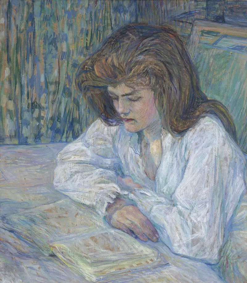 Henri de Toulouse-Lautrec's 'La Liseuse' captures a woman reading in a cozy interior.