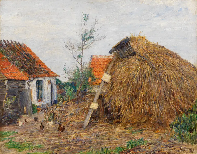 Landscape with golden haystacks, oil on canvas by Paul Baum