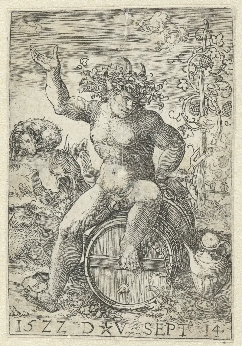 Etching by Dirck Vellert depicting a faun in nature