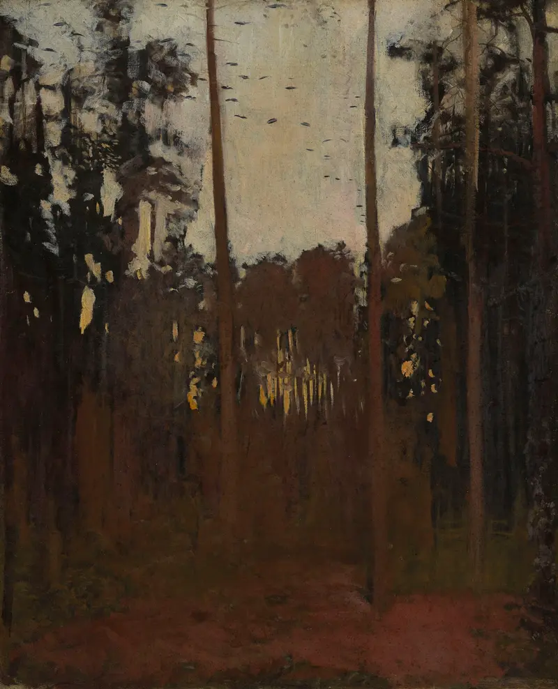 Study for ‘Capercaillie’ by Jozef Chelmonski, oil painting depicting a capercaillie in a forest.