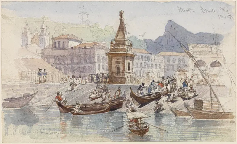 Genre scene depicting a market with a crowd, oil painting by Ferdinand Keller