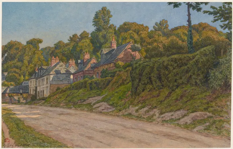 Route d’Auffay by Henri Rivière, depicting a landscape with a winding pathway and dappled light, oil painting.