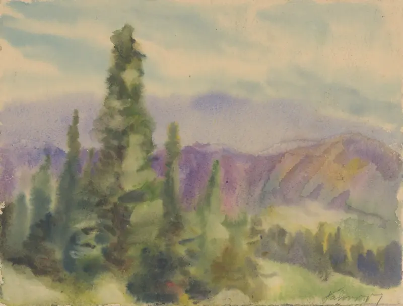 Oil painting by Zolo Palugyay depicting a landscape of Liptov Mountains