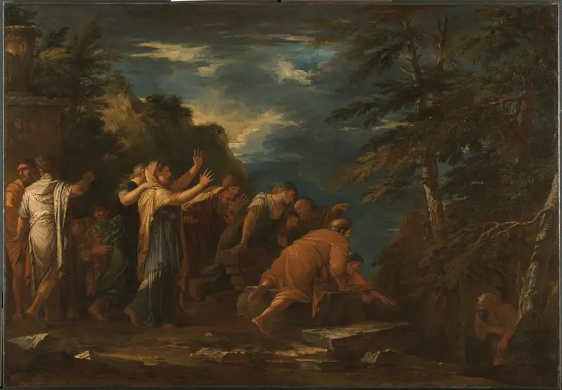 Salvator Rosa's painting depicts Pythagoras emerging from the Underworld.