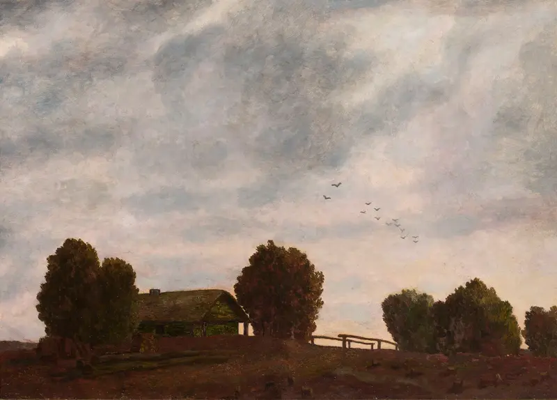 Evening landscape by Felicjan Szczęsny Kowarski, oil painting depicting twilight hues and dynamic brushstrokes.