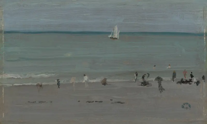 Coast Scene, Bathers by James McNeill Whistler, oil on panel depicting bathers by the sea.
