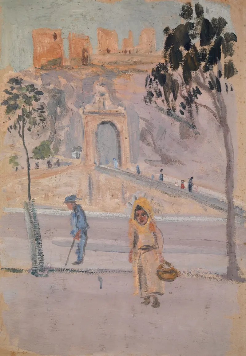 Alcantarabridge and Castillo de San Servando, oil on canvas by Ernst Schiess