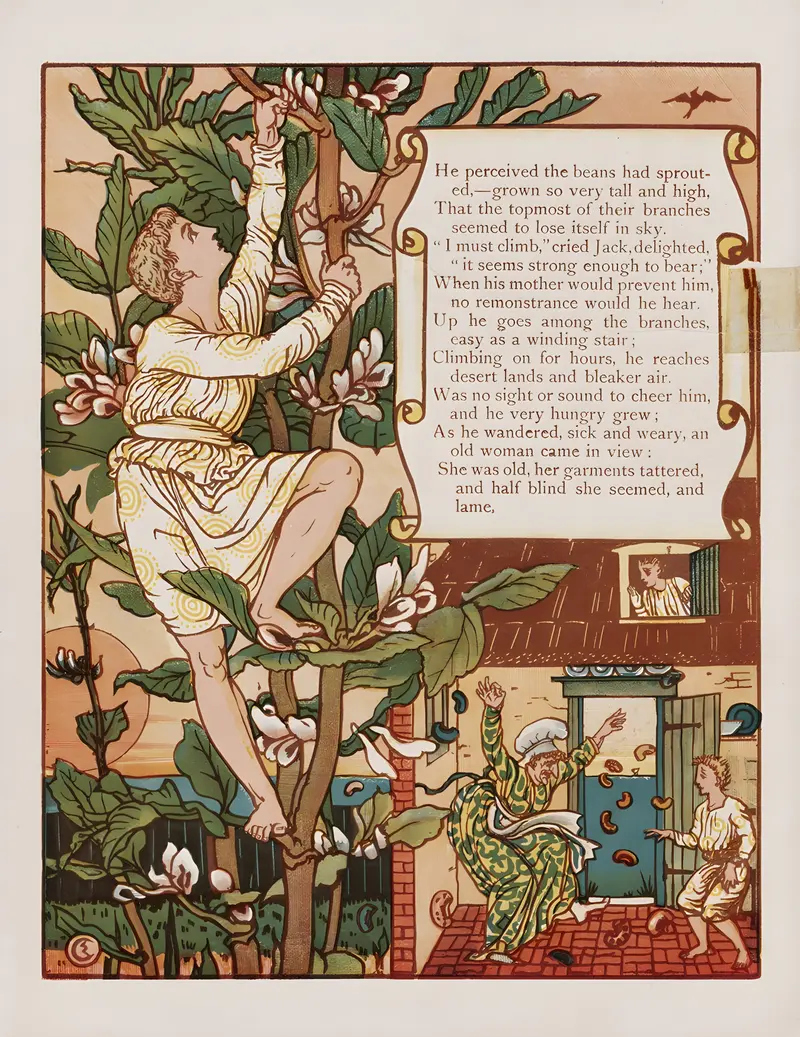 Walter Crane's 'Jack and the bean-stalk Pl.3' illustrates a scene from the famous fairy tale.