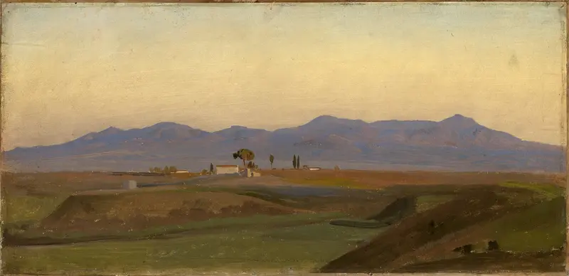 Landscape view of hills and light by Johann Wilhelm Schirmer, ca 1840