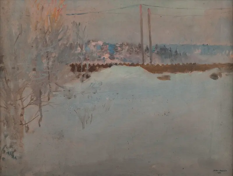 Figurative oil painting by Akseli Gallen-Kallela depicting melancholy in deep blue and earthy tones.