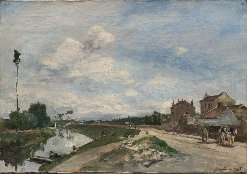 The Seine at Bas-Meudon by Johan Barthold Jongkind, impressionism, landscape with river and twilight reflections