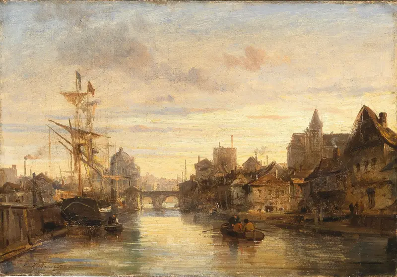 Genre scene depicting figures in conversation, oil painting by Charles Euphrasie Kuwasseg
