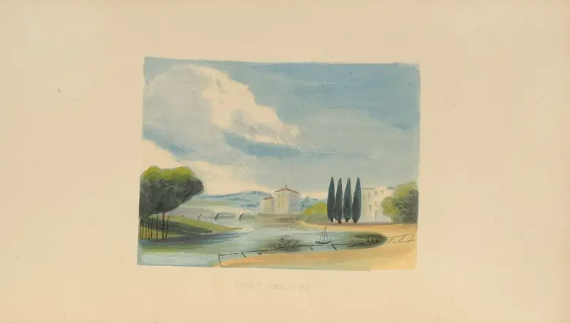 Romanticism landscape by Frank Howard, featuring a grey sky and a solitary figure.