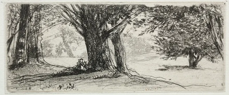 The Holly Field by Francis Seymour Haden, depicting holly branches with red berries, etching