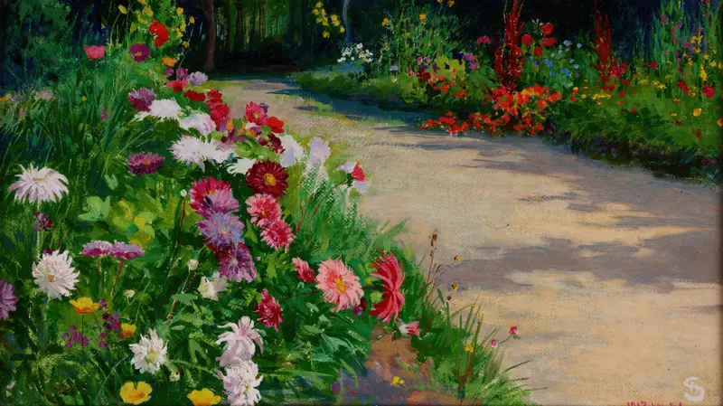 Asters by Ambroży Sabatowski, oil painting depicting vibrant flowers