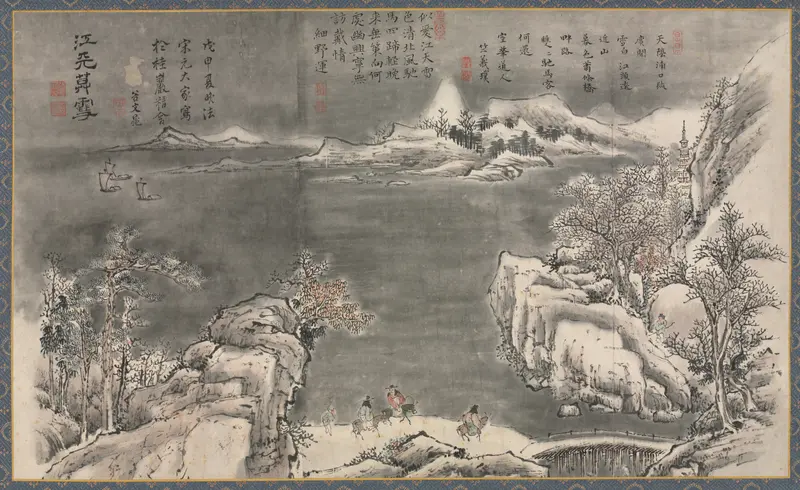 Evening Snow Blending River and Sky, ink on paper by Tani Bunchō