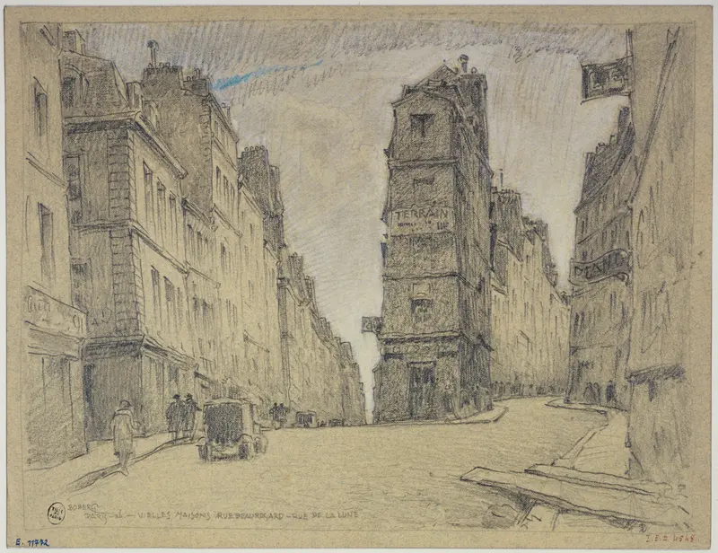 Oil painting by Ferdinand Boberg depicting historic buildings on a street.