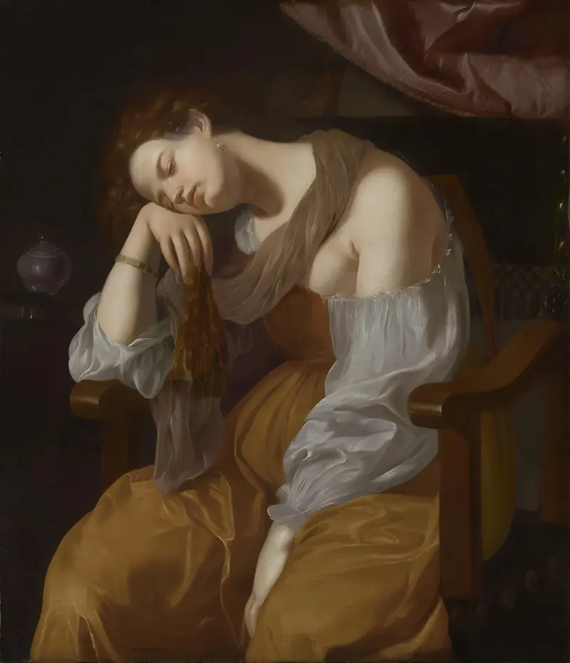 Artemisia Gentileschi's 'Penitent Mary Magdalene' depicts a moment of emotional repentance.