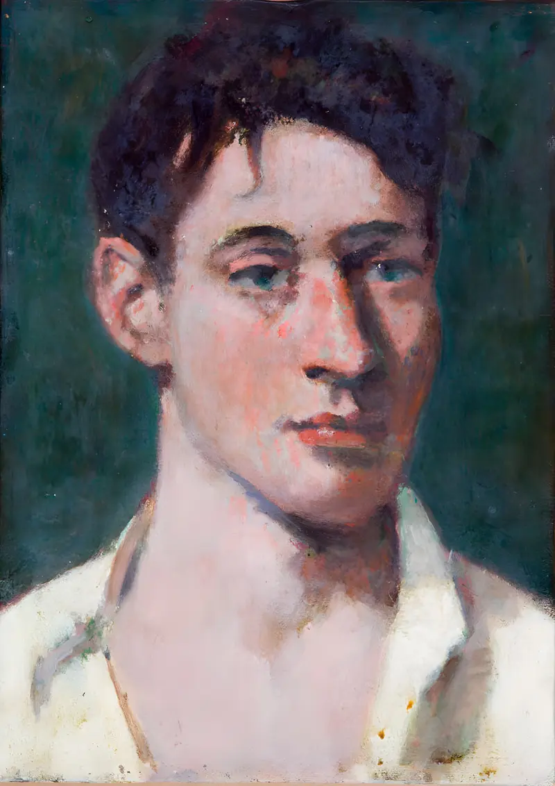 Portrait of a young man in a white shirt, oil on canvas by Denman Waldo Ross