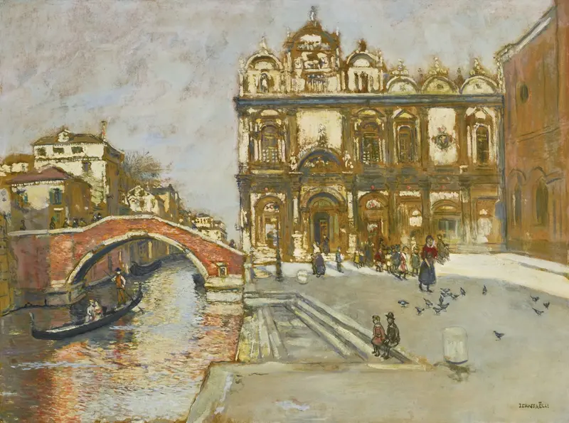 Oil painting by Jean François Raffaëlli depicting Campo San Giovanni e Paolo in Venice.