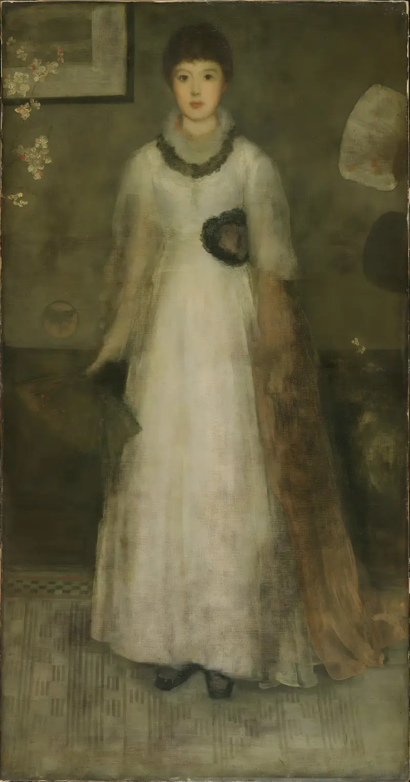 Abstract oil painting by James Abbott McNeill Whistler featuring hues of gray and peach.