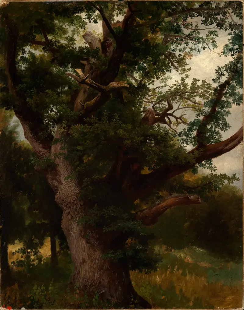 Eichbaum by Johann Wilhelm Schirmer, oil painting of an oak tree under a cloudy sky