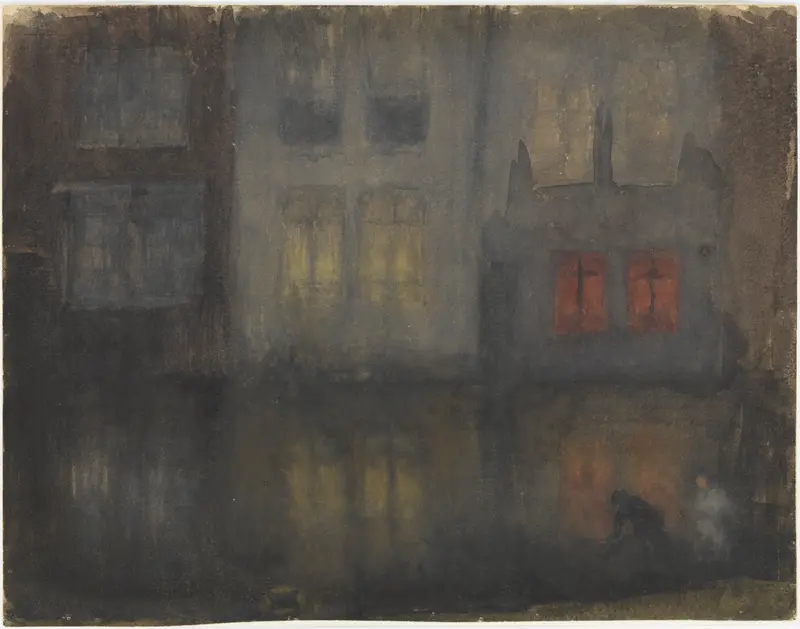 Nocturne: Black and Red—Back Canal, Holland by James Abbott McNeill Whistler, oil on canvas
