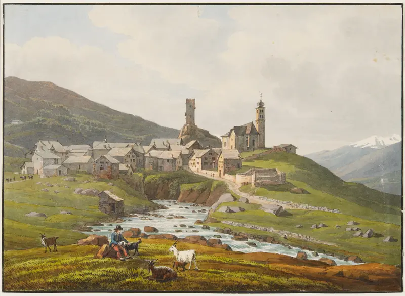 Landscape of Hospental, von Nordosten by Peter Birmann, oil on canvas