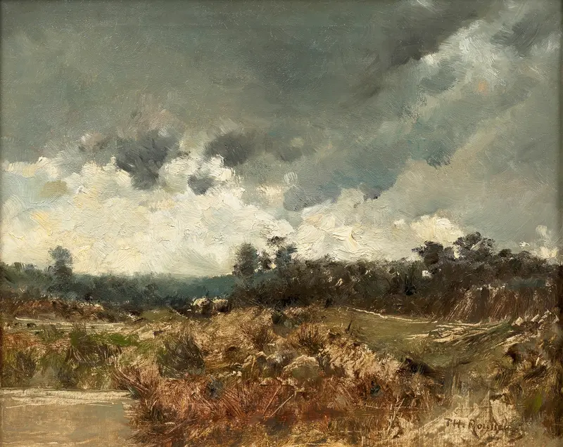 Landscape under a stormy sky, oil on canvas by Théodore Rousseau