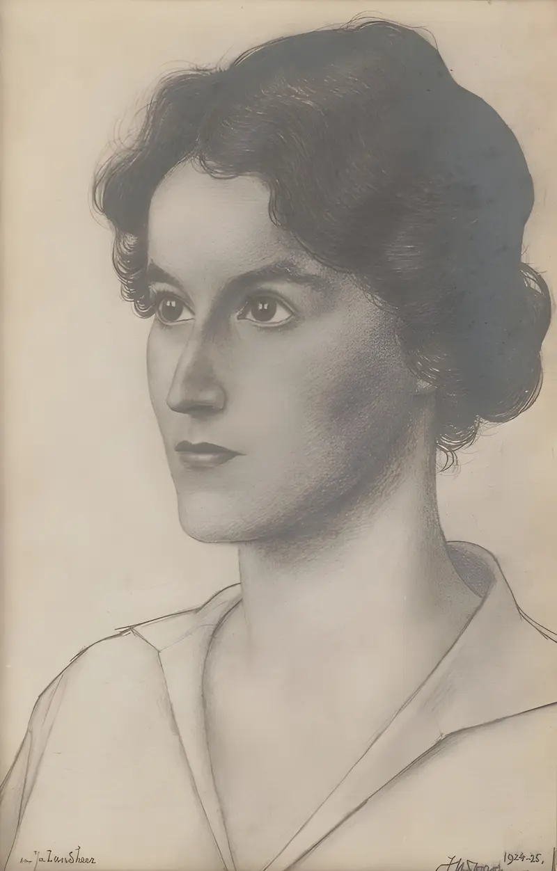 A portrait of a woman by Jan Toorop, showcasing intricate details and vibrant colors.