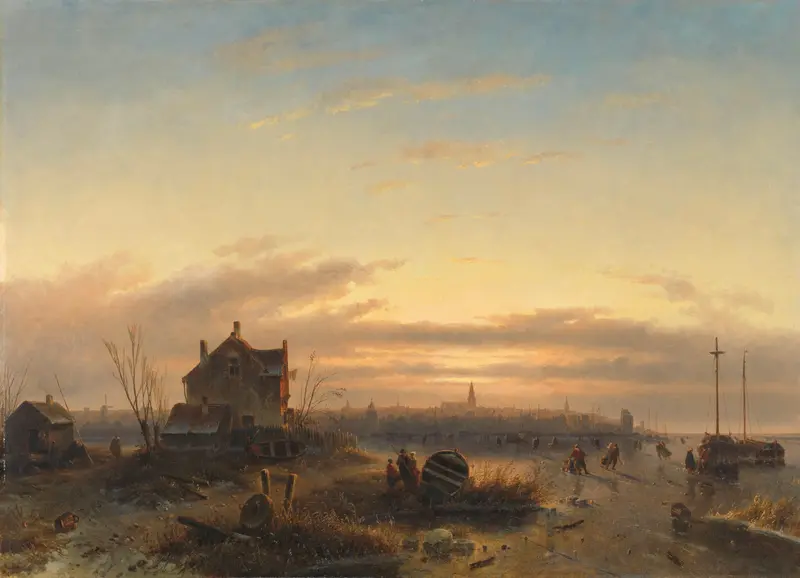Winter op het IJ voor Amsterdam, oil on canvas by Charles Leickert depicting a frozen river and snowy landscape.