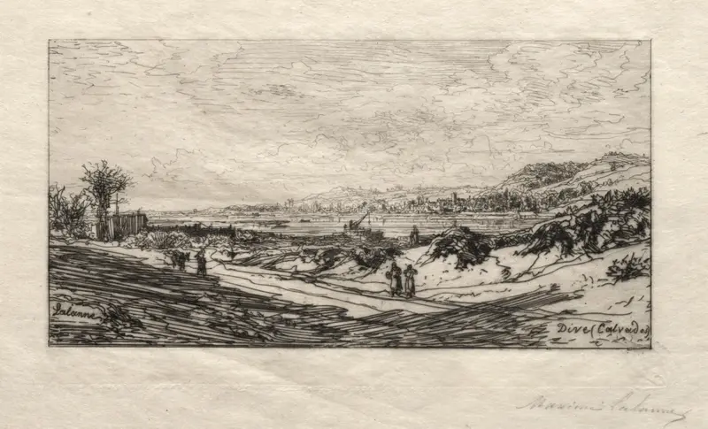 Engraving by Maxime Lalanne depicting a river landscape with trees