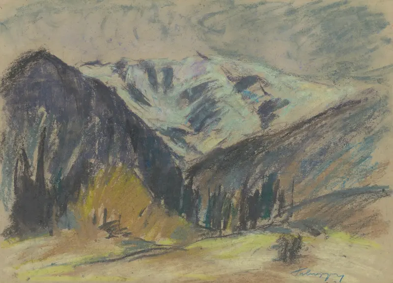 Autumn Mountain Landscape by Zolo Palugyay, oil painting featuring golden foliage.