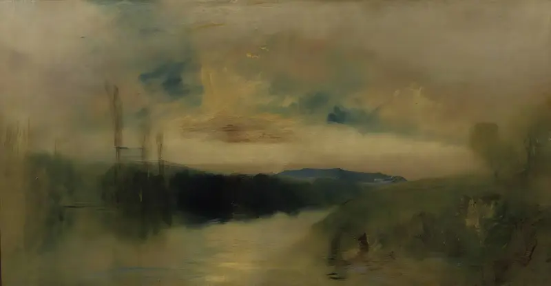 A serene sunrise over a lake at Petworth, capturing the ethereal light and mist.