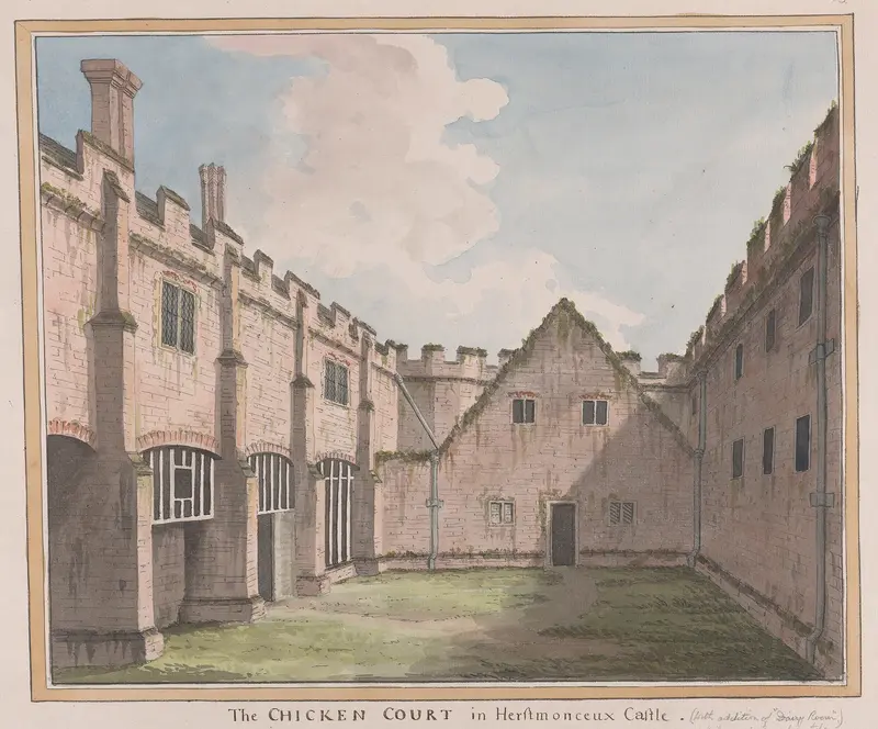 Herstmonceux Castle by James Lambert, depicting a landscape with dappled light and trees.