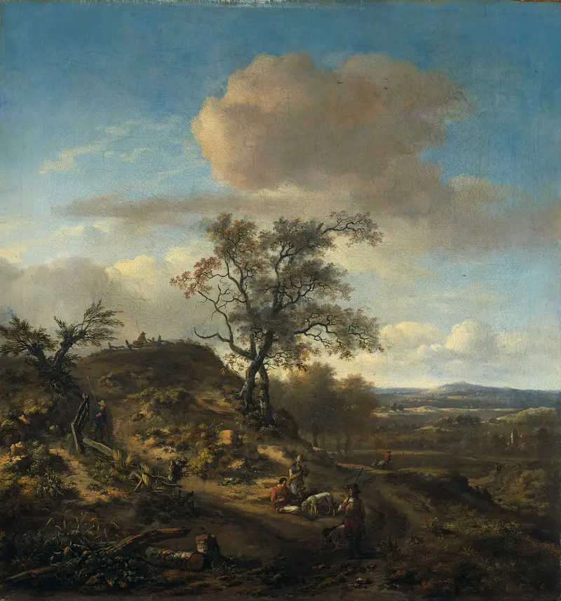 Landscape with a Hunter and other Figures, oil painting by Jan Wijnants
