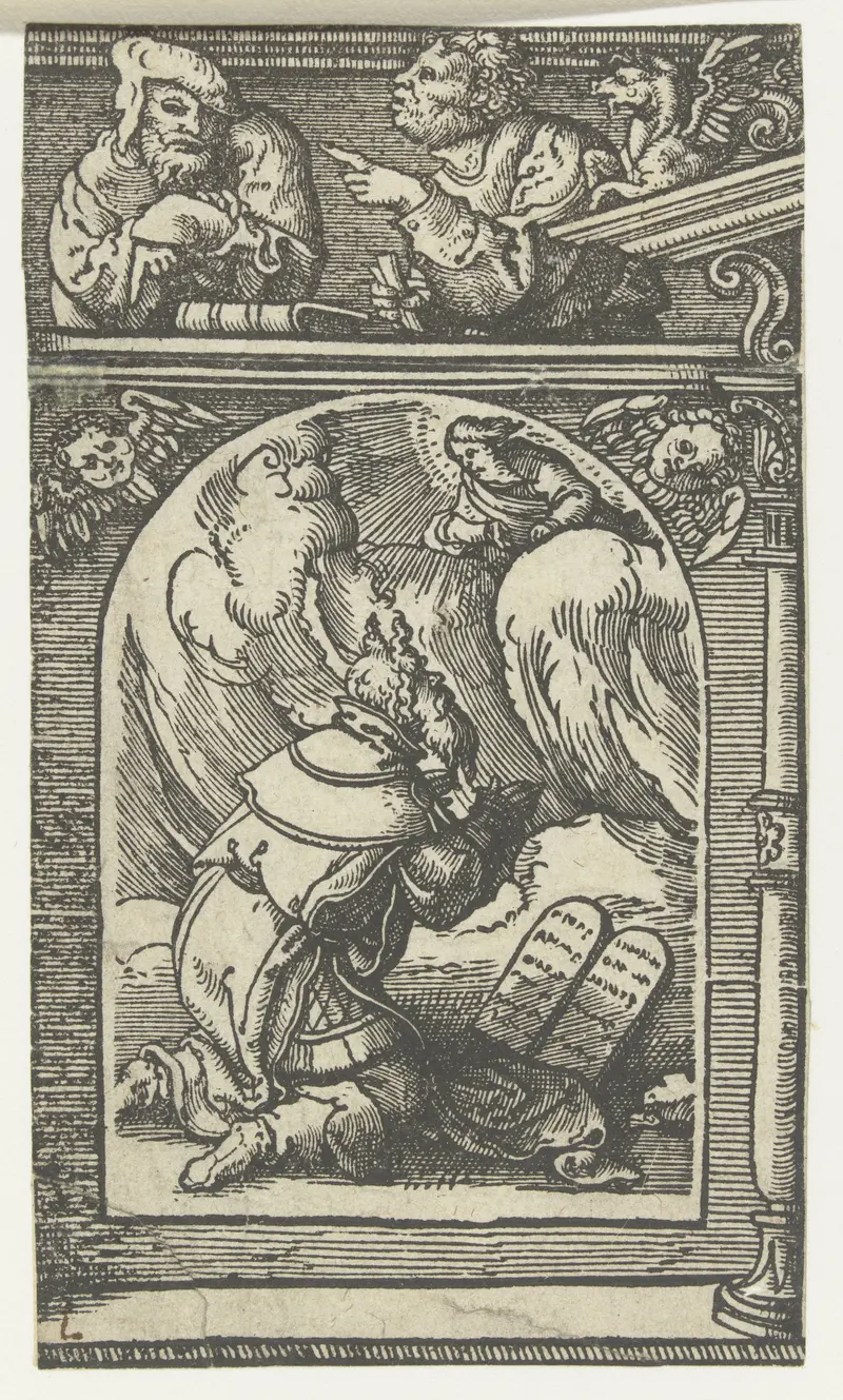 Moses receiving stone tablets, paper medium, Unknown Artist