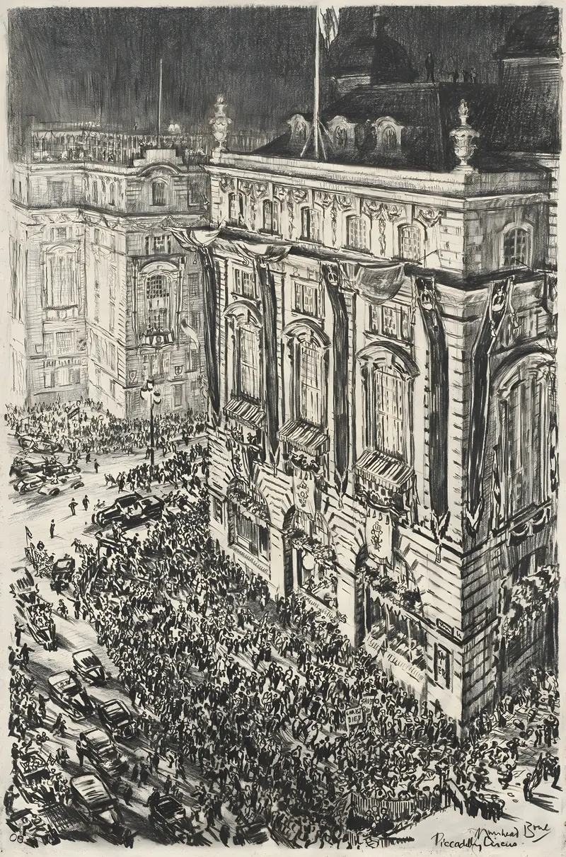 Night scene at Piccadilly Circus, modernism, by Muirhead Bone