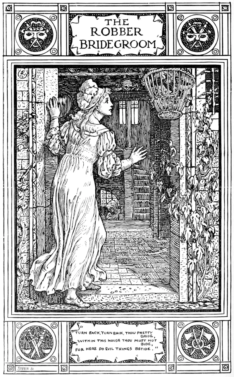 Walter Crane's 'The Robber Bridegroom' features a vivid narrative scene.