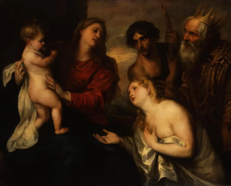 Madonna and Child with the Penitent Sinners, a Baroque painting by Anthony van Dyck featuring the Virgin Mary and repentant figures.