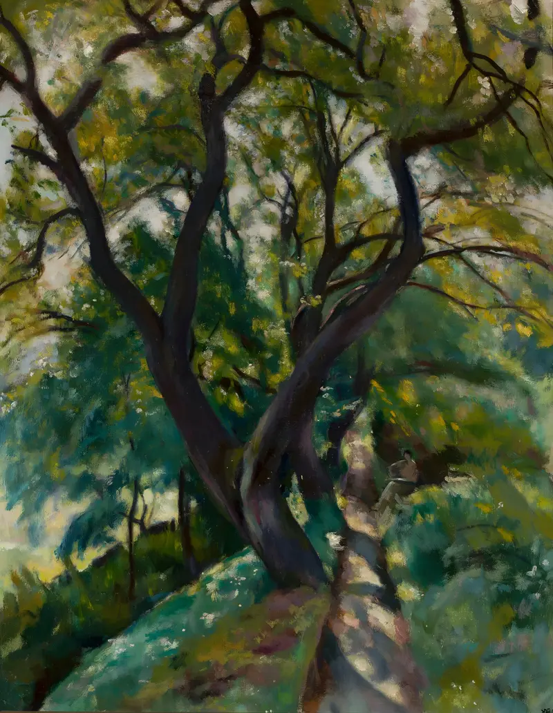 Forest scene with trees, oil on canvas by Wojciech Weiss