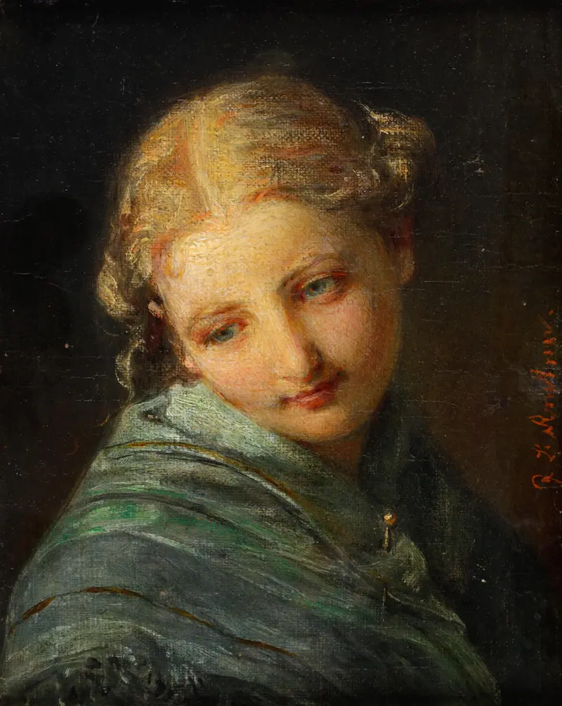 A portrait of a young blonde woman by Johann Baptist Reiter.