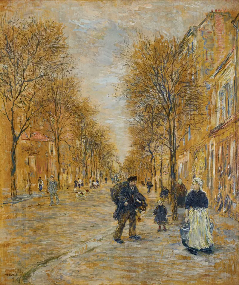 Genre scene of a solitary figure on a street, oil on canvas by Jean François Raffaëlli