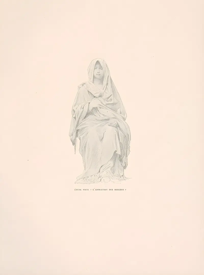 William Bouguereau's 'Ètude pour l’adoration des Bergers' depicts a serene nativity scene.