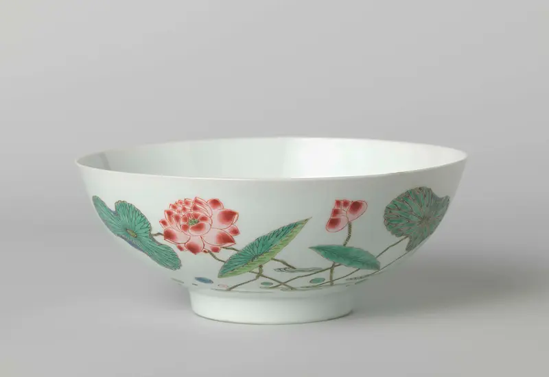 Rococo bowl with lotus plant, duck, and butterflies, unknown artist